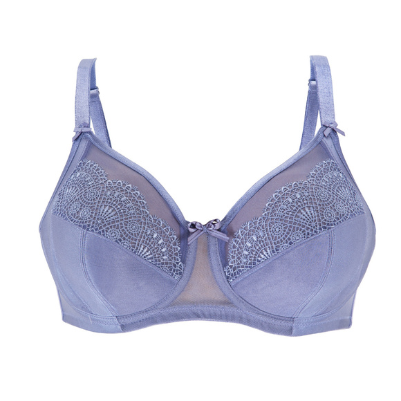 Glamorise 46F Satin Lace Underwire Bra Blue Wonderwire Elegance Side-Bones 46F - Picture 6 of 16